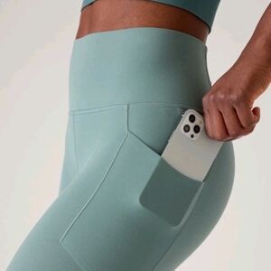 Athleta Salutation Stash Pocket Capri In Oxidized Green